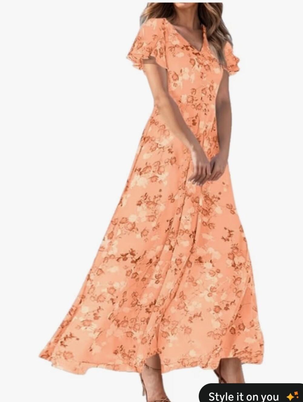 Flutter Sleeve Peach Floral Maxi Dress #13